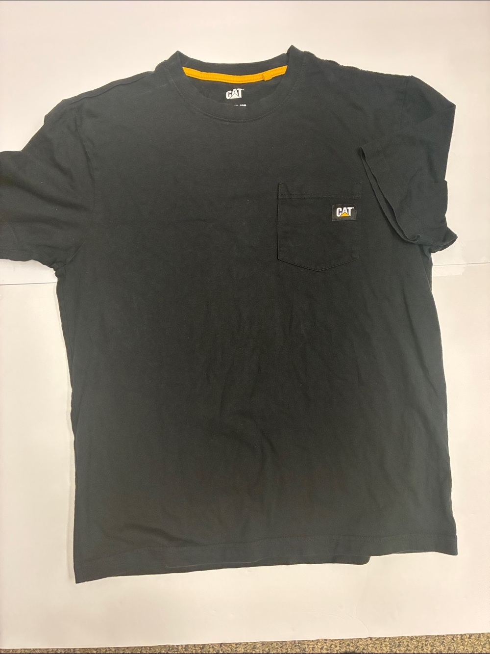 Caterpillar Black Short-Sleeve Pocket Tee with Yellow Trim